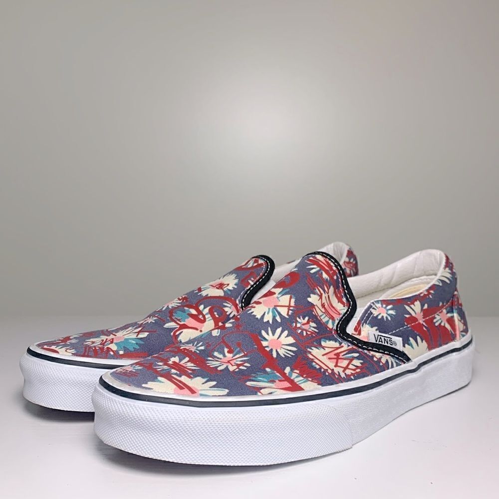 Vans Classic Slip On Shoes Blue Red Crew Floral Low Top Skateboarding Unisex